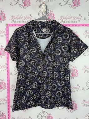 Cracked wheat tshirt black Patterned Short-Sleeve Button Down Shirt